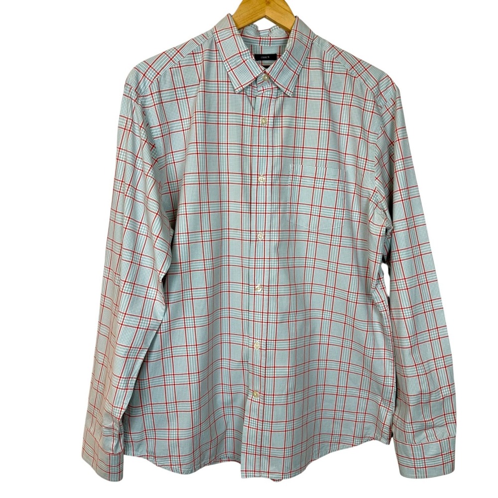 Gap Mens Large Plaid Button Down Shirt Blue Red 100% Cotton Classic Fit Preppy